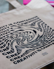 Load image into Gallery viewer, Creativity Is Contagious graphic art tote bag design