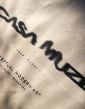 Load image into Gallery viewer, Distorted wavy text effect on a canvas tote bag