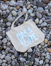 Load image into Gallery viewer, Blue round shapes overlapping geometric tote bag design
