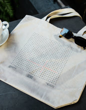 Load image into Gallery viewer, Casa Muze minimalist word search canvas tote bag design