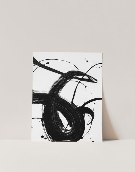 Black and White Brush Stroke Art Wall Print