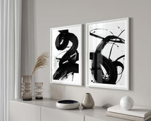 Load image into Gallery viewer, B&W Art Print Abstract Brushstrokes Set of 2