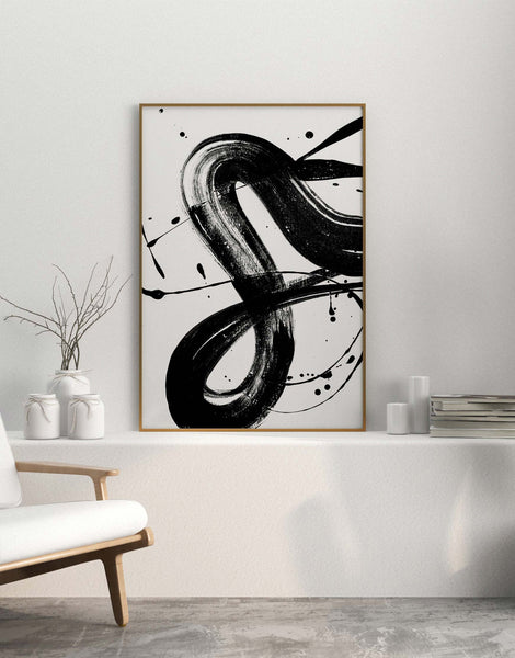 Swirling Black Brush Strokes Abstract Modern Wall Art