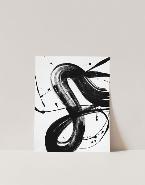 Black and White Brush Stroke Art Wall Print