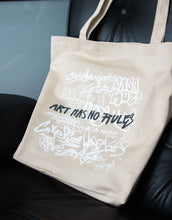 Load image into Gallery viewer, Artistic tote bag with an art quote written in a graffiti style
