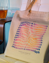 Load image into Gallery viewer, Creativity Is Contagious art quote tote bag
