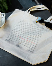 Load image into Gallery viewer, Casa Muze minimalist word search canvas tote bag design
