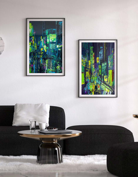 Set of 2 Abstract Cityscape Wall Art Prints