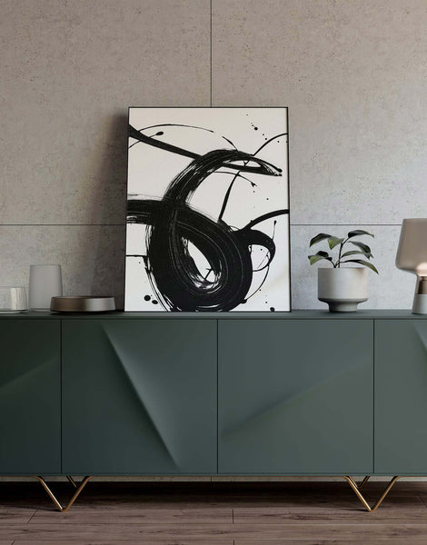 Black/White Brush Stroke Abstract Art Modern Home Decor