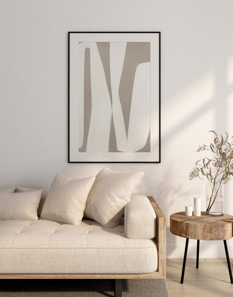 White on Beige Abstract Shapes Modern Wall Art