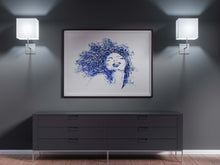Load image into Gallery viewer, Abstract Female Portrait Stamp Art Blue Ink
