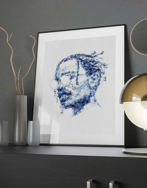Blue Ink ASAP Rocky Portrait Abstract Wall Art
