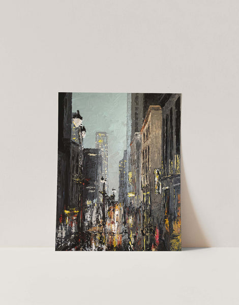 Downtown Cityscape Painting City Lights Abstract Art Print