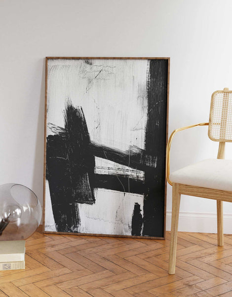 Black/White Brush Stroke Abstract Art Modern Home Decor