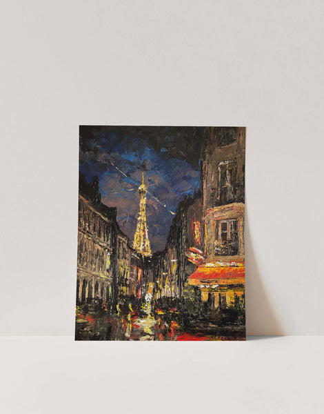 Paris At Night Cityscape Painting Abstract Art Print