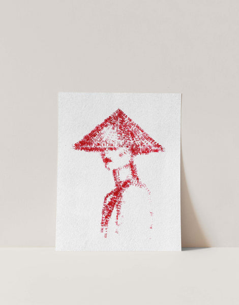 Minimalist Abstract Stamp Art Portrait Asian Inspired
