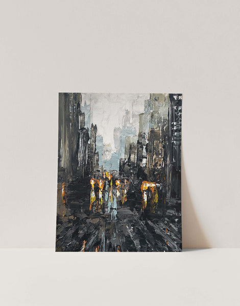 Cityscape Painting Street Perspective Abstract City Lights Print