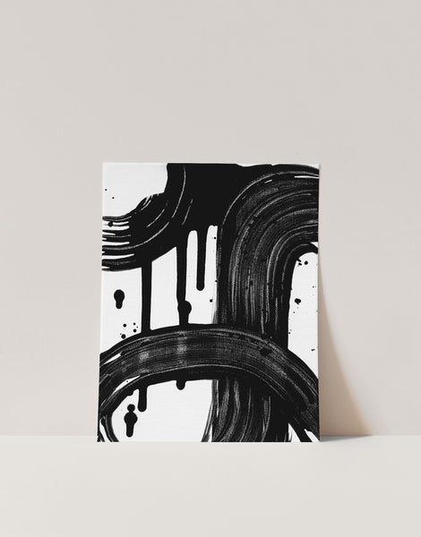 Black and White Brush Stroke Art Wall Print