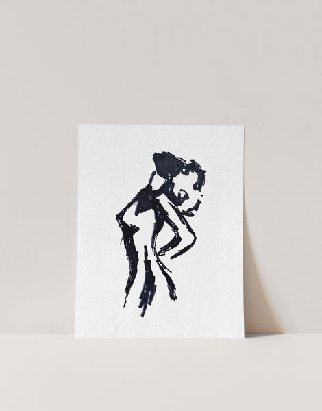Woman's Head Tilted Up Body Drawing Wall Art