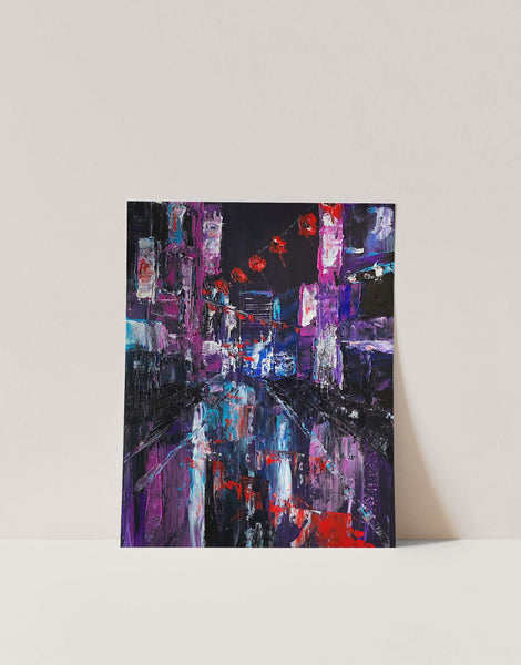 Tokyo Night Painting Abstract Cityscape Wall Art Print